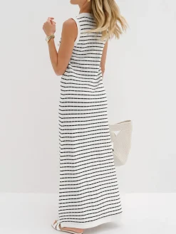 Best Striped Metal Button Long Sweater Dress White Dresses|Black Dresses