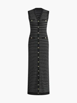 Best Striped Metal Button Long Sweater Dress White Dresses|Black Dresses