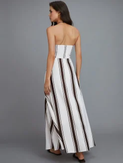 Hot Striped Off-Shoulder Long Dress White Dresses|Cocktail & Party Dresses