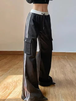 Striped Patchwork Drawstring Pants Pants|Bottoms