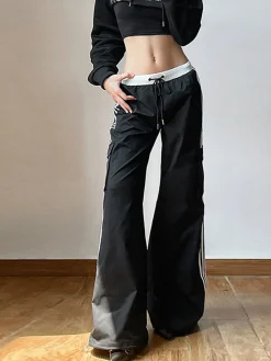Striped Patchwork Drawstring Pants Pants|Bottoms
