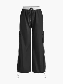Striped Patchwork Drawstring Pants Pants|Bottoms
