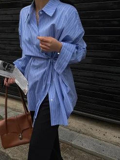 Sale Striped Print Button Front Shirt Blouses & Shirts|Tops