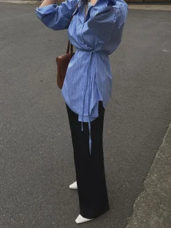 Sale Striped Print Button Front Shirt Blouses & Shirts|Tops