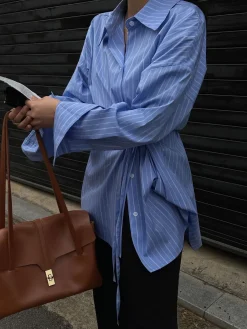 Sale Striped Print Button Front Shirt Blouses & Shirts|Tops