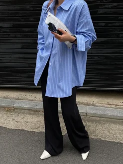 Sale Striped Print Button Front Shirt Blouses & Shirts|Tops