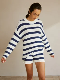 Striped Ribbed Sweater Shorts Set Shorts Sets|Shorts