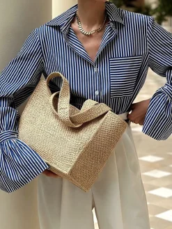 Discount Striped Ruffle-Sleeve Polo Shirt Blouses & Shirts|Tops