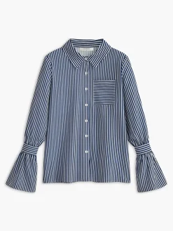 Discount Striped Ruffle-Sleeve Polo Shirt Blouses & Shirts|Tops