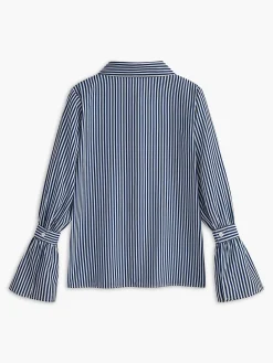 Discount Striped Ruffle-Sleeve Polo Shirt Blouses & Shirts|Tops