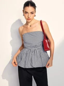 Discount Striped Strapless Bubble Tank Top Tank Tops & Camis|Tops