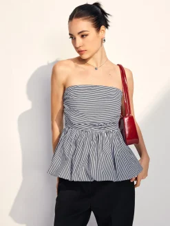 Discount Striped Strapless Bubble Tank Top Tank Tops & Camis|Tops