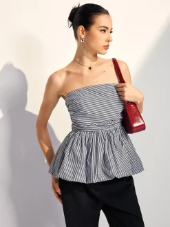 Discount Striped Strapless Bubble Tank Top Tank Tops & Camis|Tops