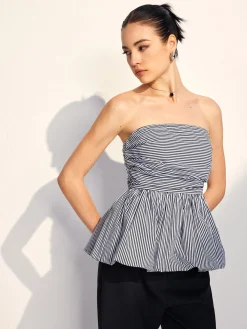 Discount Striped Strapless Bubble Tank Top Tank Tops & Camis|Tops