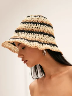 Online Striped Straw Bucket Hat Hair Claws & Hats|Accessories