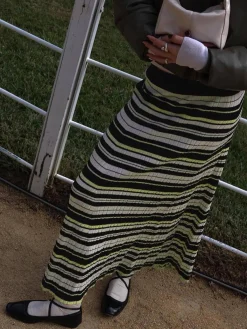 New Striped Stretch Sweater Midi Skirt Skirts|Knitwear