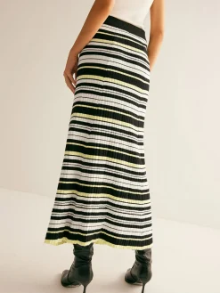 New Striped Stretch Sweater Midi Skirt Skirts|Knitwear