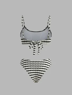 Sale Striped Tie Back Bikini Set Swimwear|Tops