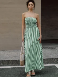 Striped Tube Long Dress Casual Dresses|Vacation Dresses