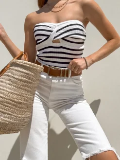 Sale Striped Twist Detail Tube Top Tank Tops & Camis|Tops