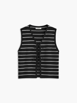 Hot Striped V-Neck Tie Front Sweater Vest Sweater Vests|Sweaters & Cardigans