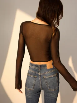 Hot Structured Long Sleeve Mesh Corset Top Corset Tops|Blouses & Shirts