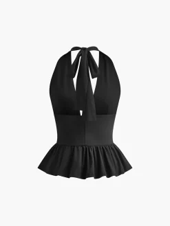 New Studded Detail Ruffle Halter Top Tank Tops & Camis|Tops