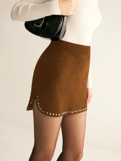 Discount Studded Trim Suede Mini Skirt Skirts|Bottoms