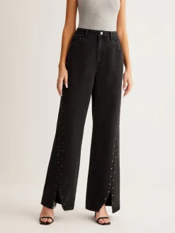 Outlet Studded Wide-Leg Denim Jeans Jeans|Pants