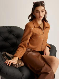 Hot Studded Zipper Crop Blazer Outerwear|Blazers