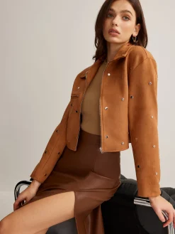 Hot Studded Zipper Crop Blazer Outerwear|Blazers