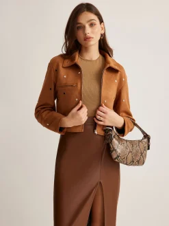 Hot Studded Zipper Crop Blazer Outerwear|Blazers
