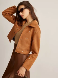 Hot Studded Zipper Crop Blazer Outerwear|Blazers