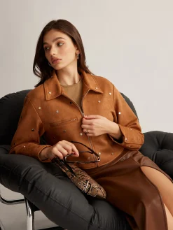 Hot Studded Zipper Crop Blazer Outerwear|Blazers