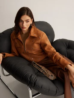Hot Studded Zipper Crop Blazer Outerwear|Blazers