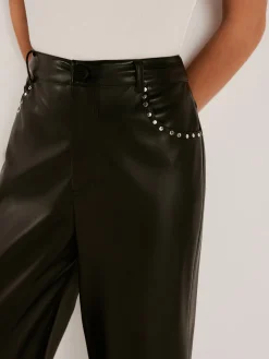 Online Studded-Decor PU Leather Straight Pants Pants|Bottoms