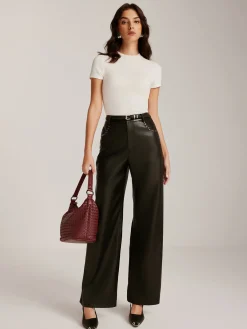 Online Studded-Decor PU Leather Straight Pants Pants|Bottoms