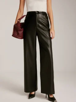 Online Studded-Decor PU Leather Straight Pants Pants|Bottoms