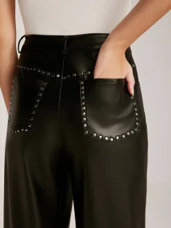 Online Studded-Decor PU Leather Straight Pants Pants|Bottoms