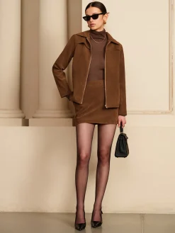 Online Suede Back Zipper Mini Skirt Skirts|Matching Sets