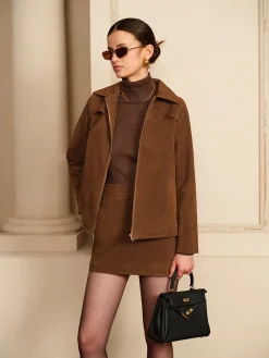 Online Suede Back Zipper Mini Skirt Skirts|Matching Sets