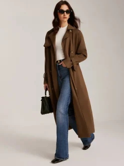 Best Suede Belted Button Long Trench Coat Outerwear|Coats