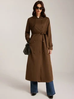 Best Suede Belted Button Long Trench Coat Outerwear|Coats