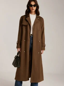 Best Suede Belted Button Long Trench Coat Outerwear|Coats