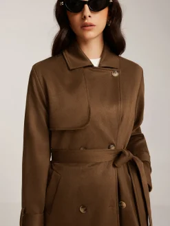 Best Suede Belted Button Long Trench Coat Outerwear|Coats