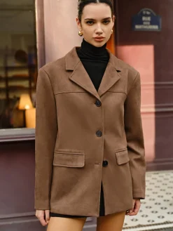 Outlet Suede Button Lapel Blazer Outerwear|Blazers