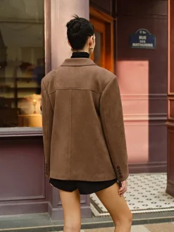 Outlet Suede Button Lapel Blazer Outerwear|Blazers