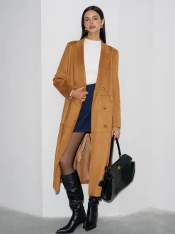 Suede Button Long Blazer Outerwear|Blazers