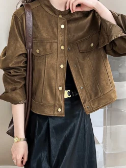 Discount Suede Button Short Jacket Outerwear|Jackets