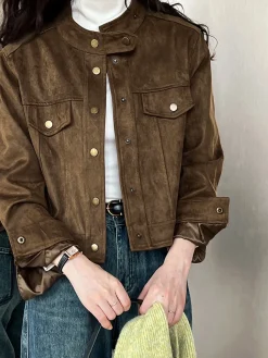 Discount Suede Button Short Jacket Outerwear|Jackets